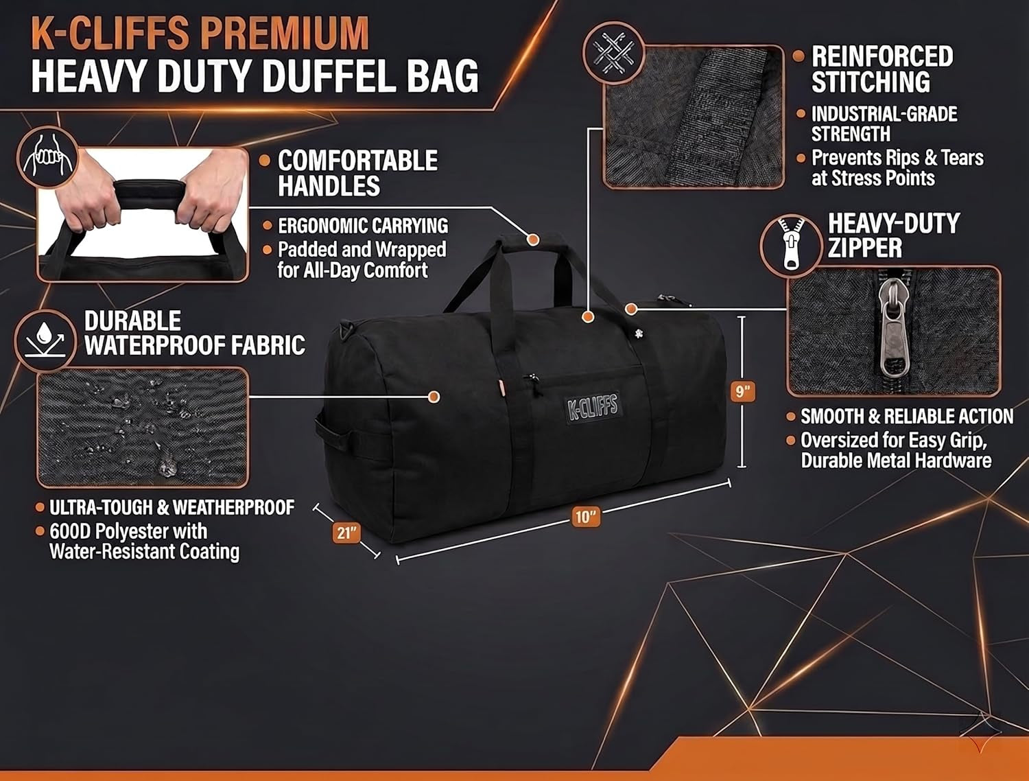 Heavy Duty Cargo Duffel Large Travel Bag