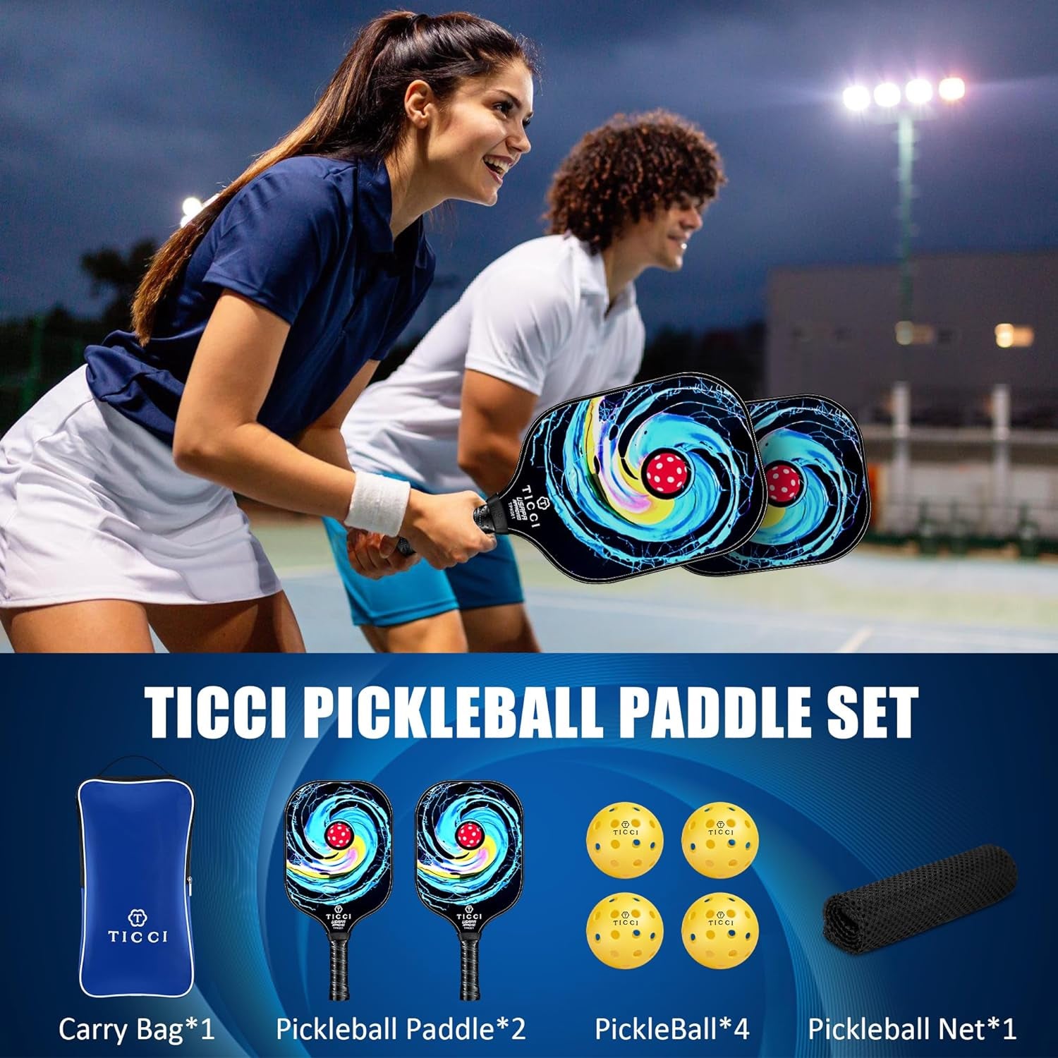 Pickleball Set with 4 Balls & Carry Bag