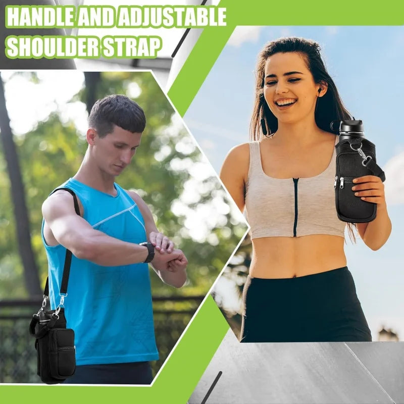 Magnetic Water Bottle Carrier with Phone Pocket and Shoulder Strap