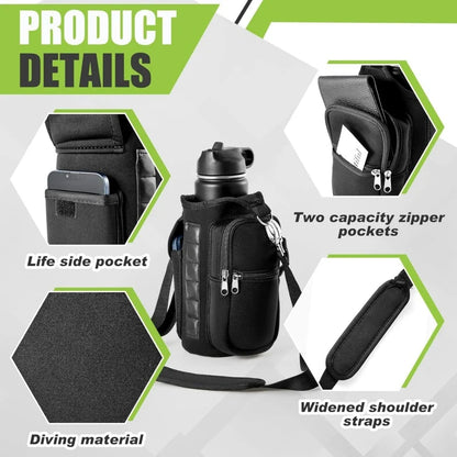 Magnetic Water Bottle Carrier with Phone Pocket and Shoulder Strap