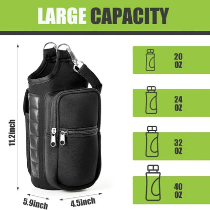 Magnetic Water Bottle Carrier with Phone Pocket and Shoulder Strap