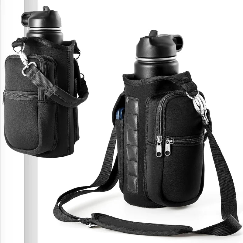 Magnetic Water Bottle Carrier with Phone Pocket and Shoulder Strap