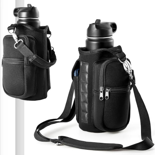 Magnetic Water Bottle Carrier with Phone Pocket and Shoulder Strap